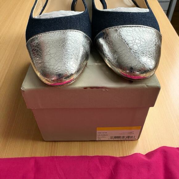 Dee Ocleppo Womens Mumbai Sz. 8.5 Blue Silver Toe Leather Ballet Flats Shoes NIB - Picture 3 of 8